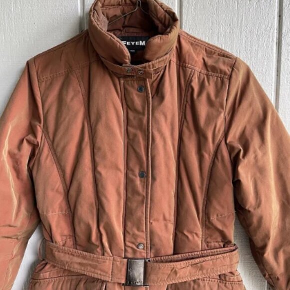 FEYEM Vintage Goose Down Belted Coat Parka in Iridescent Rust Brown Nylon Size M - Picture 2 of 9